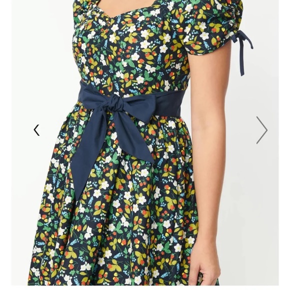 Black & Ditzy Strawberry Print Dakota Flare Dress - Picture 3 of 5